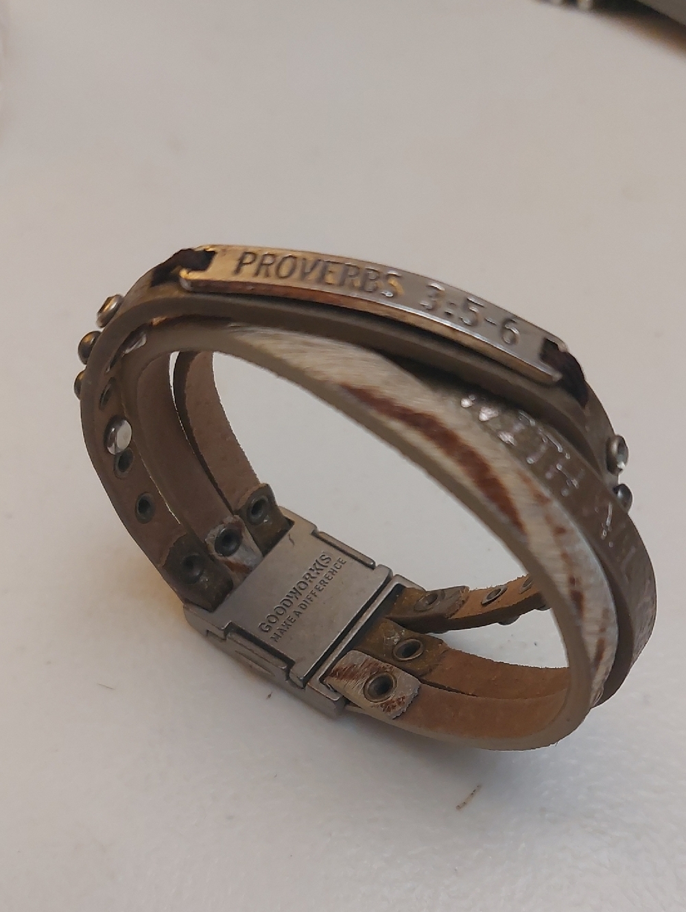 GoodWorks Bible Verse Proverbs 3:5-6 Triple Strand Leather Wrap Bracelet